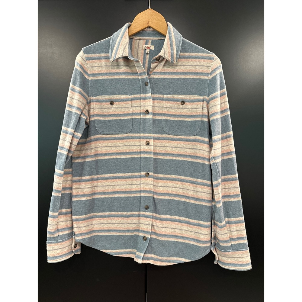 Faherty Legend Sweater Shirt Blue Pink Striped Button Down WKS2329-CLE Womens S